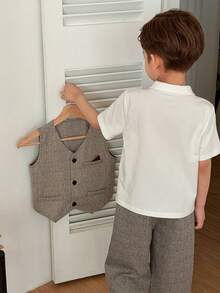 DAZY Young Boy English Style Gentleman Suit Vest, Short Sleeve Shirt And Pants Formal Outfit - Grey - View 7