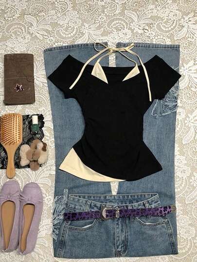 Glimmora Women's Casual 2 In 1 Short Sleeve T-Shirt, Versatile For Daily Wear