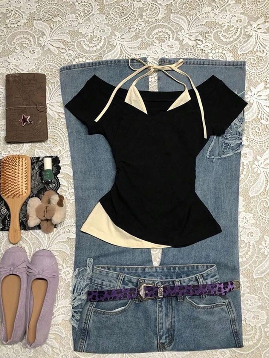 Glimmora 女士休闲二合一短袖T恤，日常百搭 - 彩色 - 查看 1