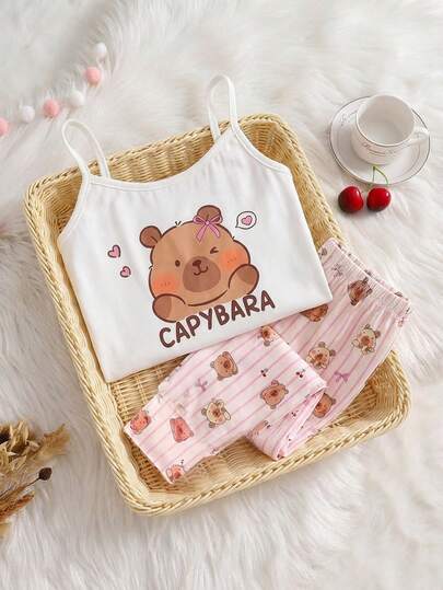 少女睡衣吊带短裤两件套，适合夏季穿着