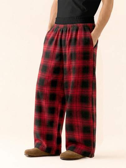 SWAVVY Męskie spodnie casualowe w kratę z szerokimi nogawkami, wiosna/lato