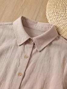 SHEIN RusticEase 2件套女士圆领纯色无袖上衣和印花长裤休闲度假套装，女装套装 - 卡其色 - 查看 5