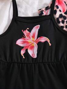 SHEIN Playful Pals 3件套女童夏季新款2025碎花纯色连体衣，简约时尚度假风 - 彩色 - 查看 3