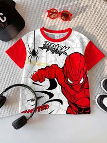 SHEIN Baby Boy Casual Minimalist Top Suitable For Spring & Summer, Classic Stylish Spider, Spider Web, Spider Hero Graphic Print - Multicolor - View 2