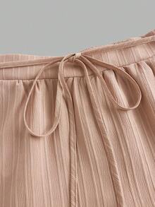 SHEIN Essnce 女士纯色系带腰阔腿宽松裤 - 卡其色 - 查看 10