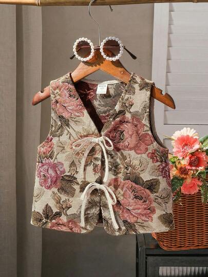 SHEIN Áo sơ mi không tay cổ hoa 3D thoải mái và thanh lịch dành cho bé gái tuổi teen