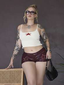 Arliah 女士星星图案修身针织毛衣，夏季休闲装 - 杏色 - 查看 3