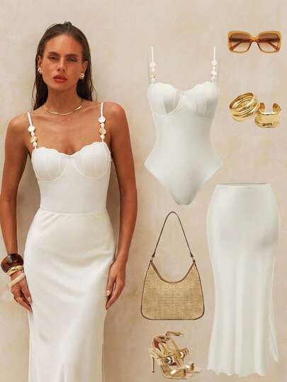 Swim Oasis 女士沙滩度假吊带连体裤及罩衫裙套装