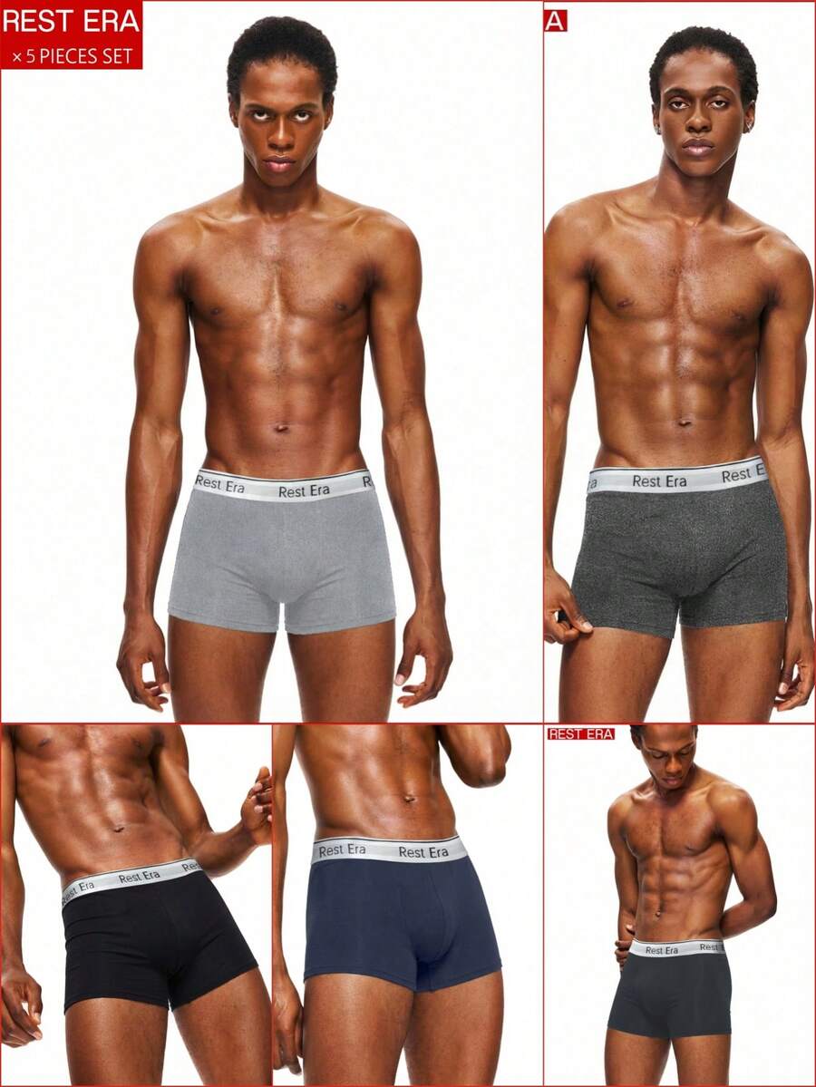 5pcs/Pack Men's Letter Print Boxer Briefs - Multicolor - View 1