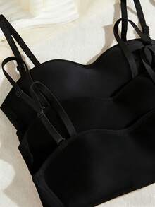 Sujetador casual de uso diario con tirantes ajustables de unicolor para niñas preadolescentes - Negro - Ver 3