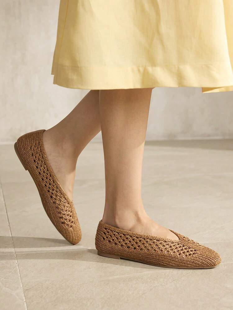 WOMEN HOLLOW OUT SQUARE TOE FLATS SPRING SHOES