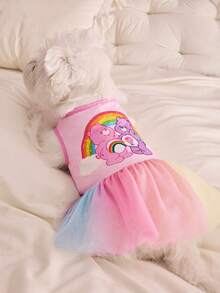 SHEIN X Care Bears Váy tutu in hình nhân vật hoạt hình cho thú cưng, quần áo cho mèo, quần áo cho chó, cỡ XXS-XXXXL, cỡ cực nhỏ, cỡ cực lớn, váy voan, ngọt ngào, dễ thương, gấu chia sẻ, gấu cổ vũ - Hồng - Xem 4