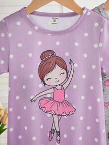 Genkimix Kids Bộ đồ ngủ 2 món cho bé gái, in hình chú cừu hoạt hình dễ thương, gồm áo ngủ dài tay ngắn màu hồng và xám. - Màu tím - Xem 4