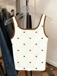 Camiseta de tirantes casual con cuello en U y estampado de corazón en contraste - Multicolor - Ver 2