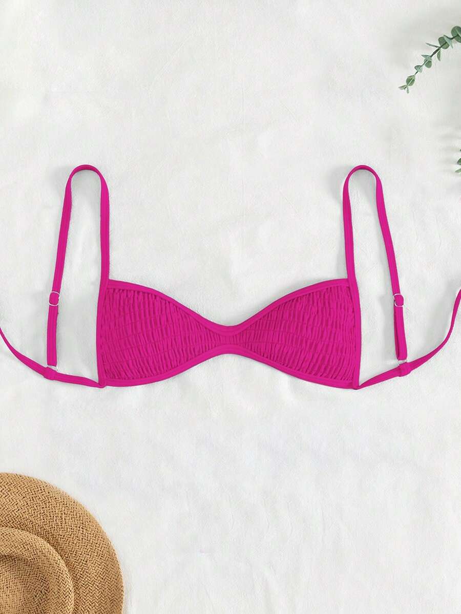 SHEIN Swim 女士纯色吊带比基尼上衣,夏季沙滩装 - 玫紅色 - 查看 1