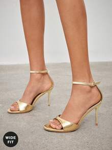 SHUZIA Giày sandal cao gót mũi tròn, quai ngang mắt cá chân, dáng rộng, thanh lịch dành cho nữ. - Vàng - Xem 2