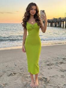 SHEIN 儿童夏季少女薄荷绿提花针织扭结吊带修身连衣裙 绿色夏季连衣裙 休闲夏季连衣裙 优雅春季少女连衣裙 少女绿色连衣裙 波西米亚风长裙 海边度假春季服装 女士连衣裙 女士夏季服装 春季连衣裙 夏季连衣裙 女士连衣裙 - 綠色 - 查看 1