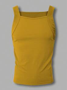 Manfinity Dauomo Camiseta sin mangas casual de ajuste ceñido y unicolor para hombre - Amarillo - Ver 3
