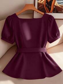 GlowEve CURVE Large-Sized Woven Elegant And Simple Commuting Women's Shirt - Red Violet - View 2