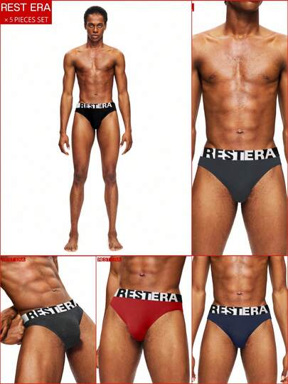 5pcs/Pack Men's Letter Print Briefs