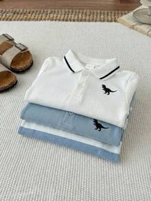 SHEIN 3件套男宝宝可爱夏季休闲条纹短袖polo衫百搭套装，适合生日派对、晚宴、演出、婚礼、迎婴派对、满月庆祝、一周岁庆祝等场合。 - 彩色 - 查看 6