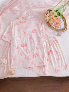 Bộ đồ ngủ 2 mảnh cho bé gái, màu hồng kẻ sọc cổ nơ, tay ngắn và quần đùi, kiểu dáng thường ngày thoải mái, đồ mặc nhà cho mẹ và bé (3 bộ bán riêng lẻ) - Màu be - Xem 2