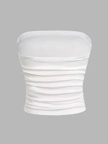 SHEIN Áo tank top dáng ôm thoải mái họa tiết hoa dành cho thiếu nữ - trắng - Xem 2