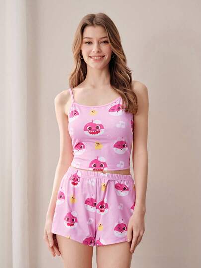 BABY SHARK X SHEIN Women's Sleeveless Cute Print Pajama Set