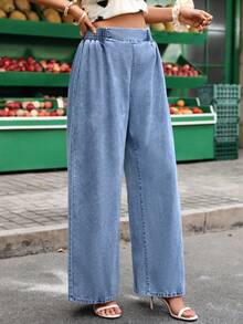 Flexra Women's Casual Washed Wide-Leg Jeans - Blue - View 7