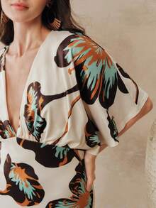 Anewsta 碎花印花收腰宽松连衣裙，大码女式沙滩装，女士夏季连衣裙，优雅连衣裙，度假装 - 彩色 - 查看 7