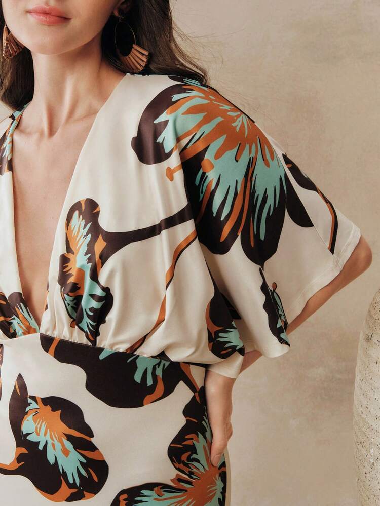 Floral Print Cinched Waist Loose Dress, Beach Outfits For Plus Size Women, Summer Dresses For Women, Elegant Dresses, Holiday Outfits