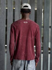 NEON BLANC Áo thun nam dài tay cổ tròn kiểu dáng thường ngày với họa tiết thêu. - Đỏ - Xem 5