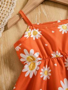 SHEIN Playful Pals 女婴休闲雏菊印花无袖连衣裙 - 彩色 - 查看 3