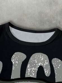 Áo thun ngắn tay cổ tròn in chữ hoạt hình dành cho thiếu niên, kiểu dáng thường ngày, đa năng. - Nhiều màu - Xem 4