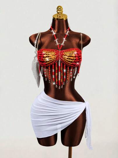 Mistrie Áo hai dây cổ yếm đính hạt gợi cảm dành cho nữ, thích hợp cho kỳ nghỉ hè trên đảo.