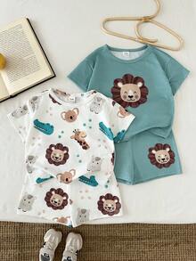 LMoss Kids 4件套男婴可爱动物印花休闲T恤和短裤家居服套装 - 彩色 - 查看 8