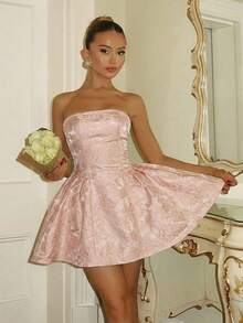 Vestido sin mangas con estampado floral 3D romántico para mujeres - Rosa - Ver 8