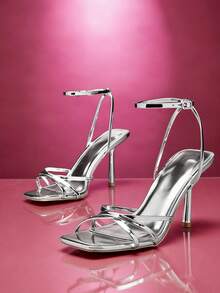 SHUZIA 女士优雅简约踝带细高跟凉鞋 - 銀色 - 查看 7