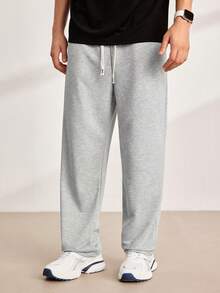 Driftmere 男士直筒针织裤，宽松休闲运动裤，适合春秋季穿着 - 淺灰色 - 查看 6