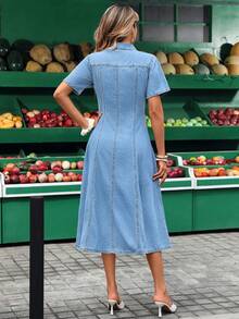 EMERY ROSE Women's Casual Front Button Denim Dress, Summer - Blue - View 2