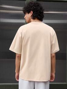 Open Phase 2025 Men's Fashion Mountain Print Drop Shoulder Casual Daily Wear Short Sleeve T-Shirt, Spring/Summer , Retro American, Unisex, Relaxed Fit Summer Outfits – Suitable For Everyday Wear And Summer Holiday Outfits. - Apricot - View 2