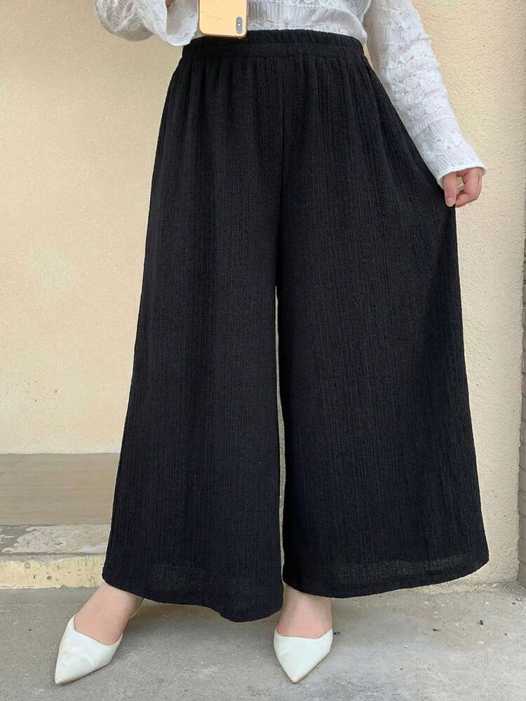Dazy Plus Plus Size Casual Solid Color Wide Leg Pants, All Season