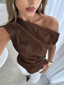 Women's Solid Color Casual Versatile Blouse Suitable For Dates And Outings,Summer Top - Brown - View 2