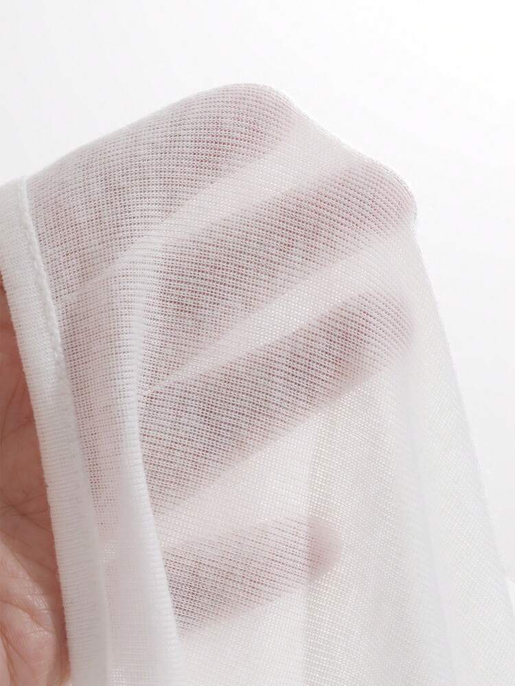 Women's Solid Color Asymmetric Collar Sheer Long Sleeve T-Shirt, Korean Style