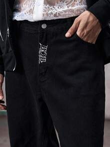 Men's Personalized American Retro Straight-Leg Jeans, Emo Style, Grunge - Black - View 6
