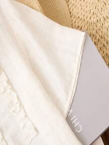 SHEIN 百搭度假风圆领蕾丝拼接宽松米色女式衬衫，春夏款 - 白色 - 查看 5