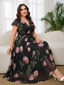 Reflora Đầm hè cỡ lớn dành cho nữ, đầm ngắn tay xếp ly cổ chữ V thanh lịch, màu mơ. - Màu be - Xem 8