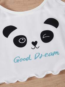 Girls Panda Print Shorts & Camisole 2pcs Set, Casual Loungewear - White - View 5