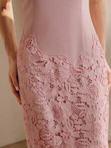 Anewsta Summer Fashionable & Elegant Lace Patchwork Mermaid Dress For Women - Pink - View 2