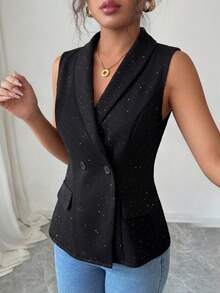 Elenzga Áo vest blazer nữ thanh lịch và lãng mạn dành cho các buổi tiệc/gặp gỡ - màu đen - Xem 6